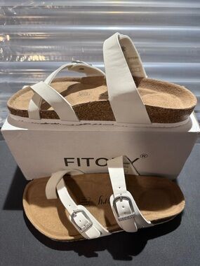 FITORY-Women’s Leather Slide Sandals with Comfort Footbed-New